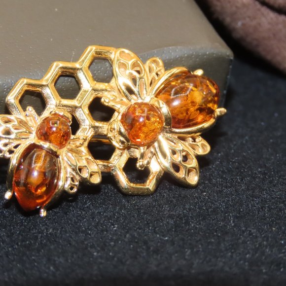 Amber Bumblebee and Honeycomb Pin in 18kt Gold Over Sterling by Ross and Simons - Picture 13 of 16